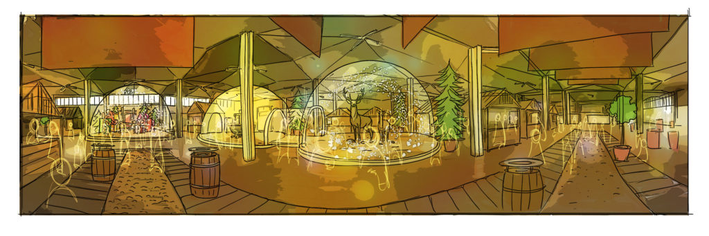 croquis de chalet d'événementiel et bulle de crystal